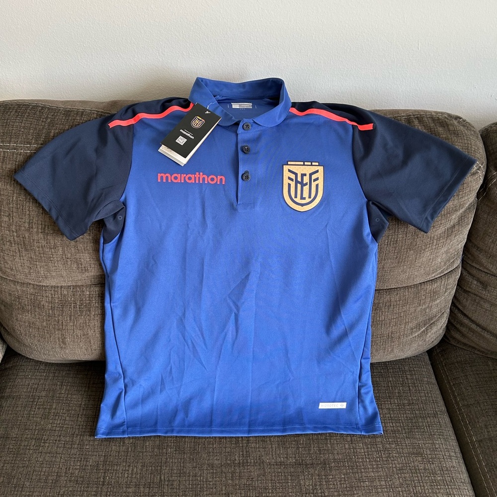 Marathon Authentic Ecuador National Team Soccer Blue Polo Shirt Men’s Sz: M